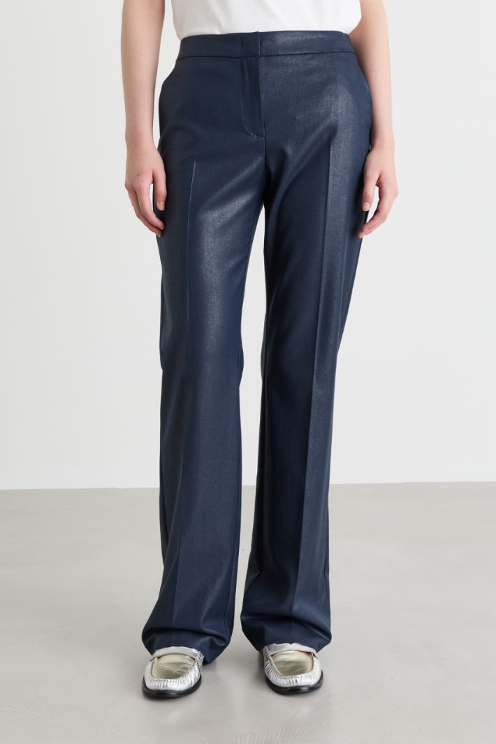 Laminated Flared Trousers - BLUE - Intrend - 2