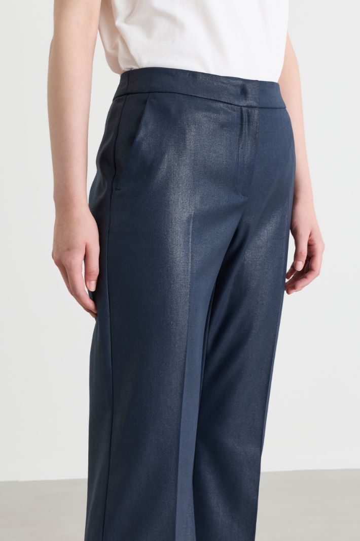 Laminated Flared Trousers - BLUE - Intrend - 3