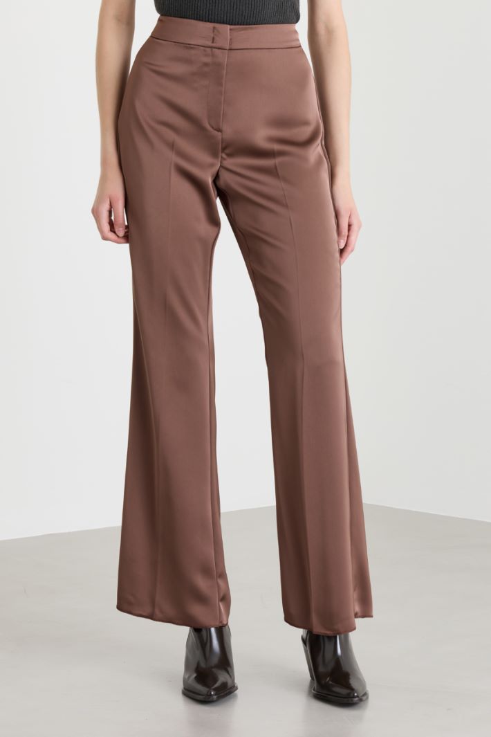 Fluid Satin Trousers - BROWN - Intrend - 2