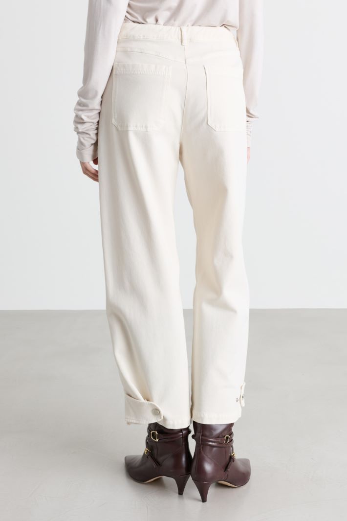 Cotton drill barrel-leg trousers - WHITE - Intrend - 4