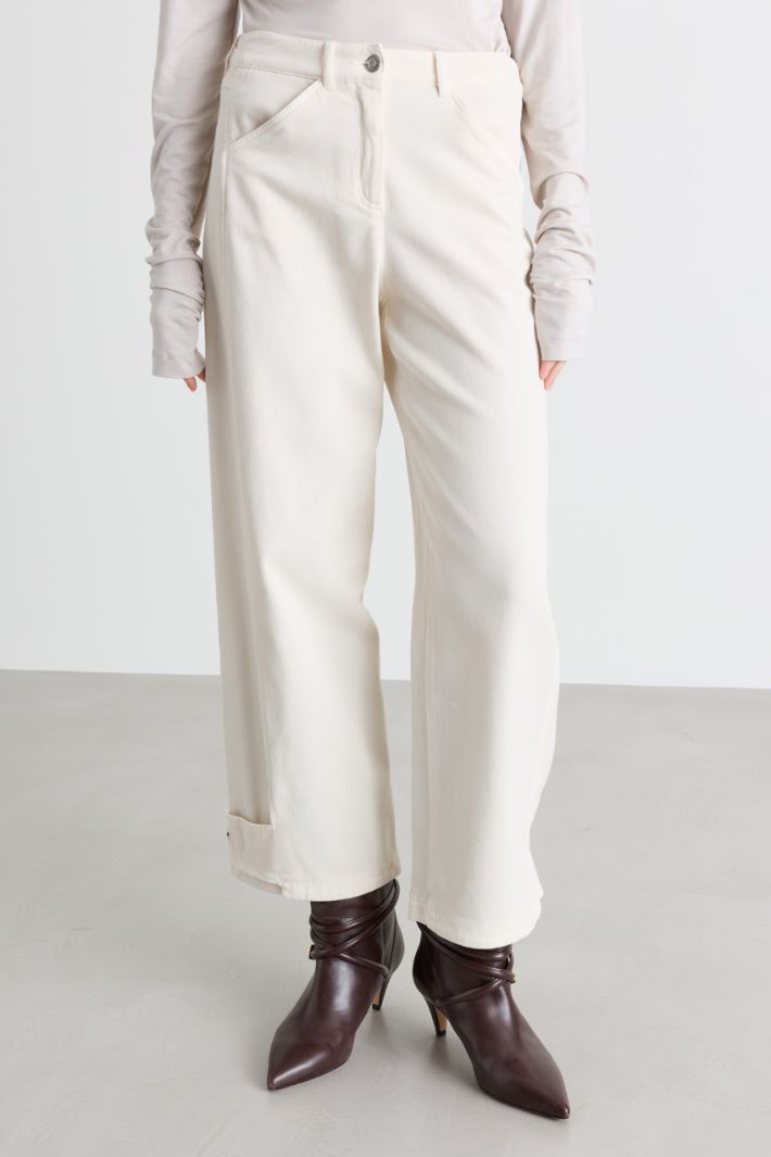 Cotton drill barrel-leg trousers - WHITE - Intrend - 2