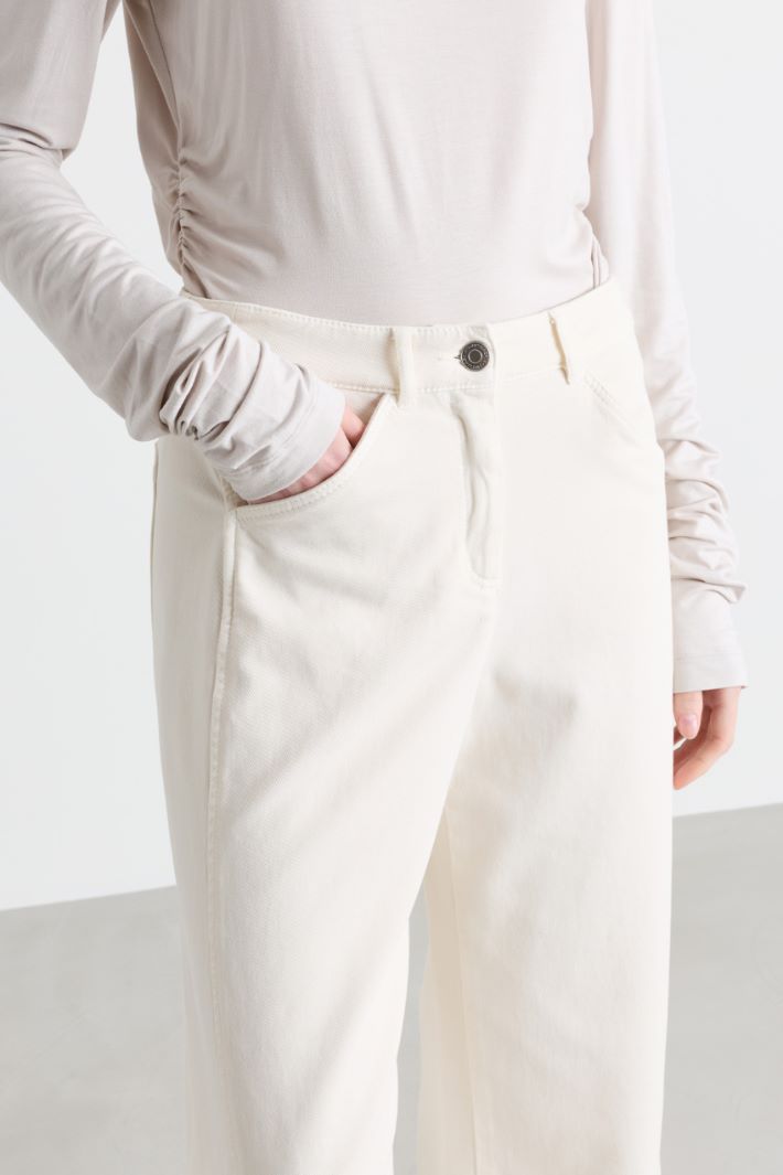 Cotton drill barrel-leg trousers - WHITE - Intrend - 3