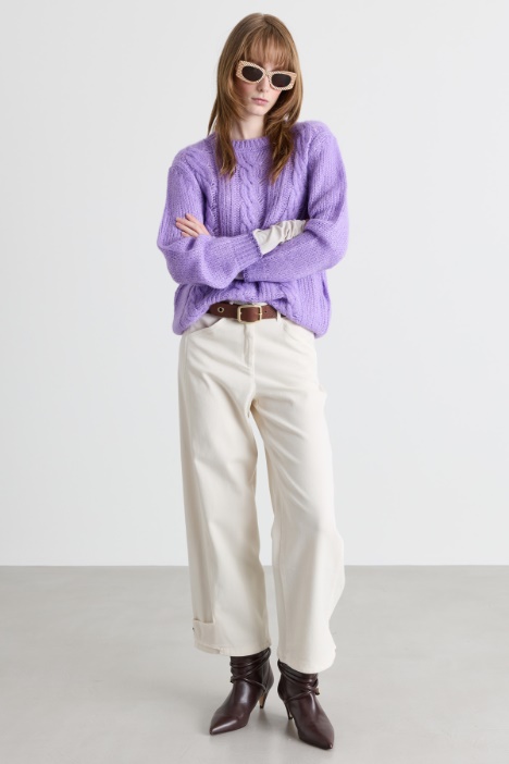 Cotton drill barrel-leg trousers - Intrend