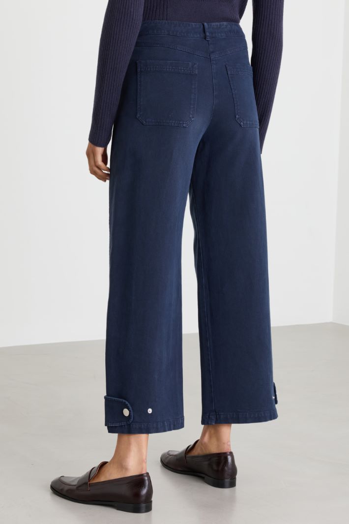Cotton drill barrel-leg trousers - BLUE - Intrend - 4