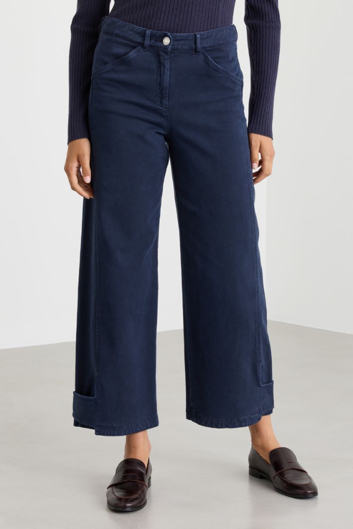 Cotton drill barrel-leg trousers - BLUE - Intrend - 2