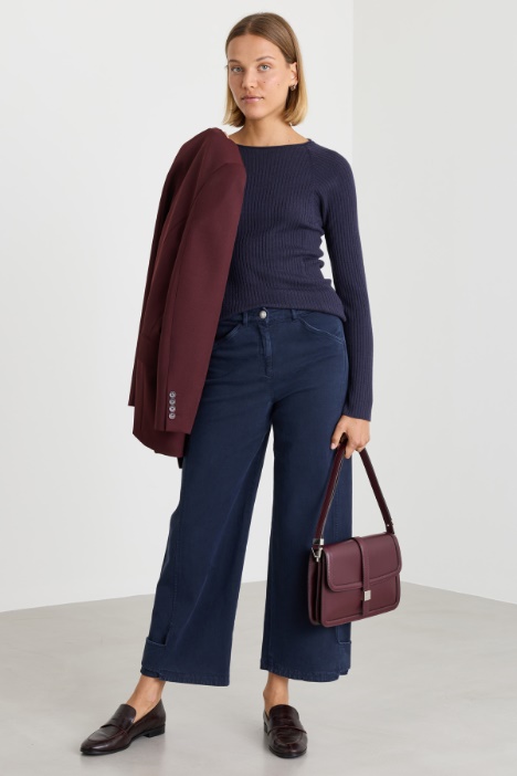Cotton drill barrel-leg trousers - Intrend