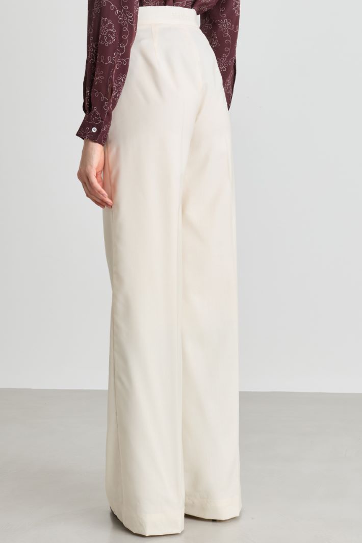 Pantalone a vita alta in tela di lana leggera - BIANCO - Intrend - 4