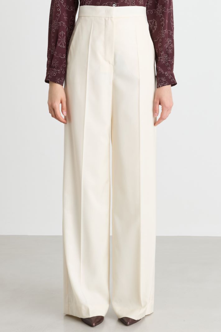 Pantalone a vita alta in tela di lana leggera - BIANCO - Intrend - 2