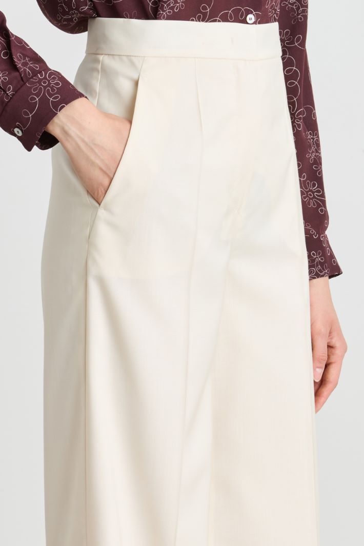 Pantalone a vita alta in tela di lana leggera - BIANCO - Intrend - 3
