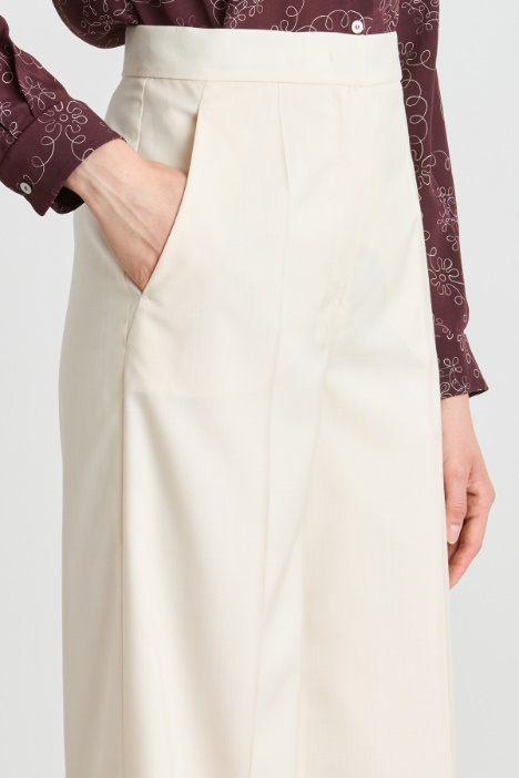 Pantalone a vita alta in tela di lana leggera