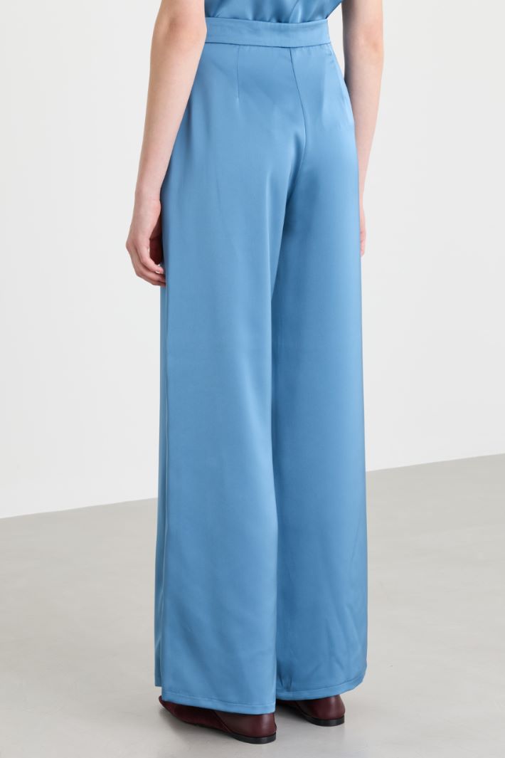 Wide-leg satin trousers - LIGHT BLUE - Intrend - 4