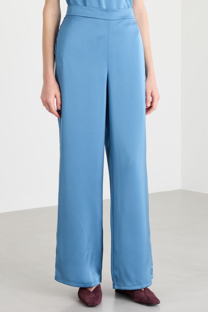 Wide-leg satin trousers - LIGHT BLUE - Intrend - 2