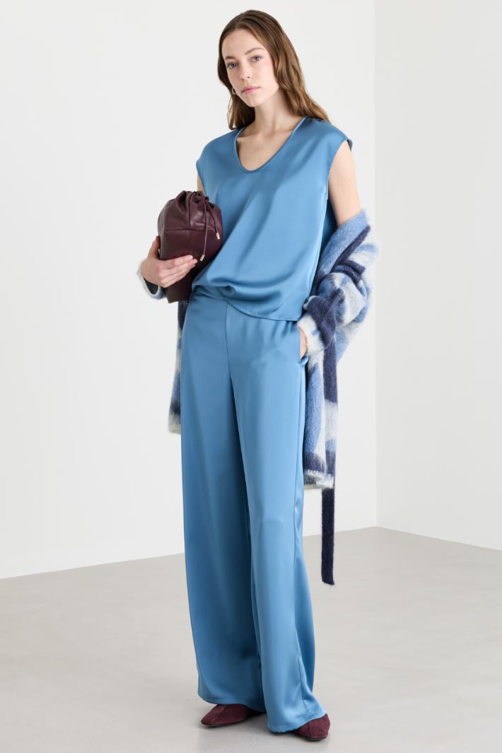 Wide-leg satin trousers - LIGHT BLUE - Intrend