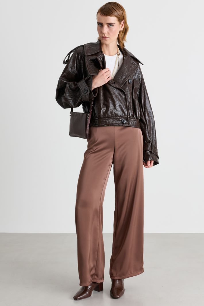 Wide-leg satin trousers - BROWN - Intrend