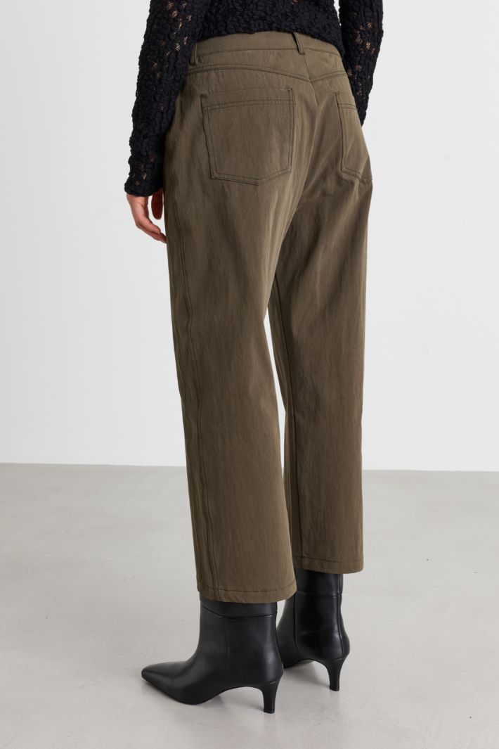 Vertical-Seam Gabardine Trousers - GREEN - Intrend - 4