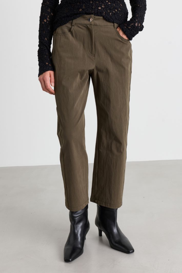 Vertical-Seam Gabardine Trousers - GREEN - Intrend - 2