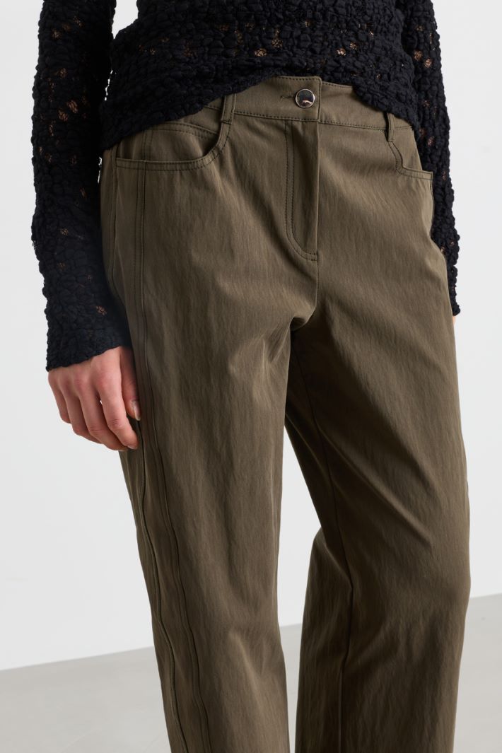 Vertical-Seam Gabardine Trousers - GREEN - Intrend - 3