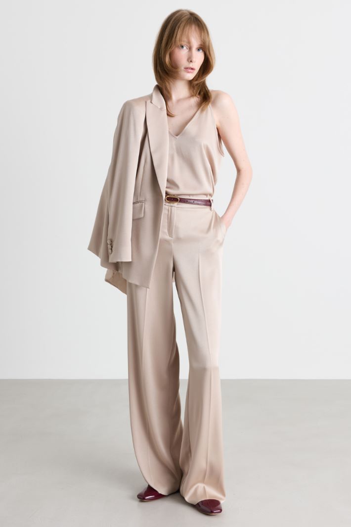 Wide-leg satin trousers - BEIGE - Intrend