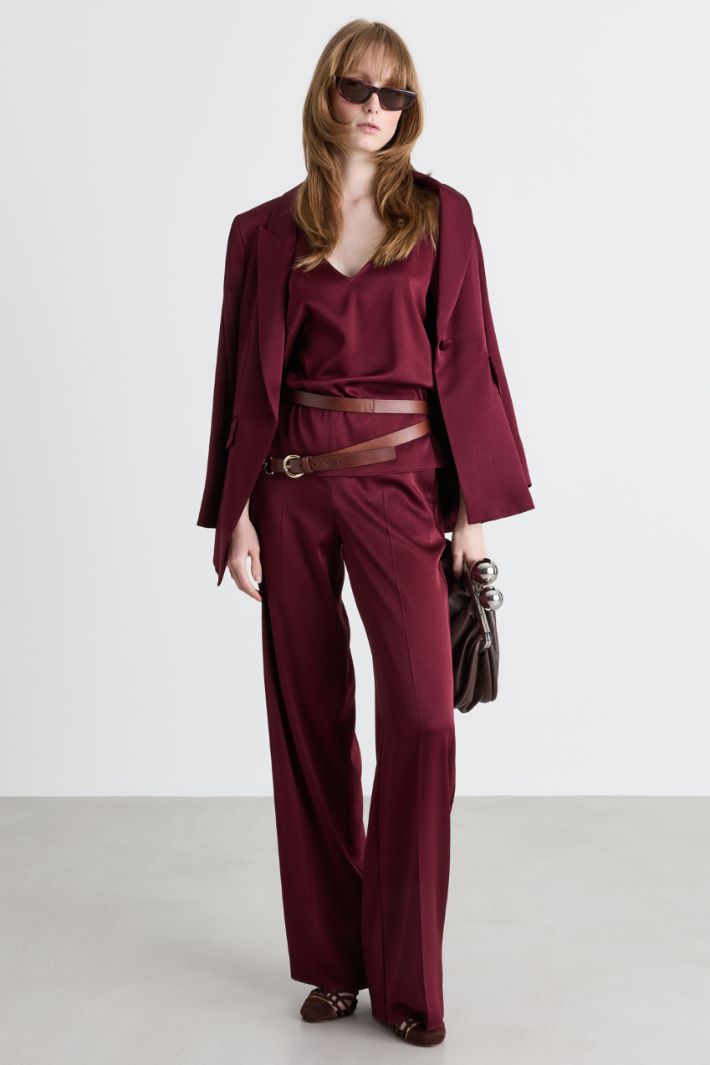 Wide-leg satin trousers - BORDEAUX - Intrend