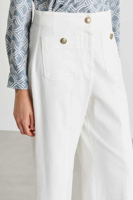 Pantalone a vita alta in bull di cotone