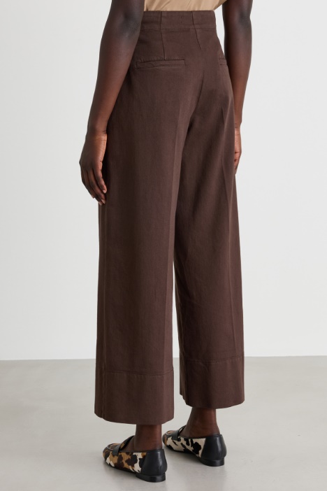 Pantalone a vita alta in bull di cotone