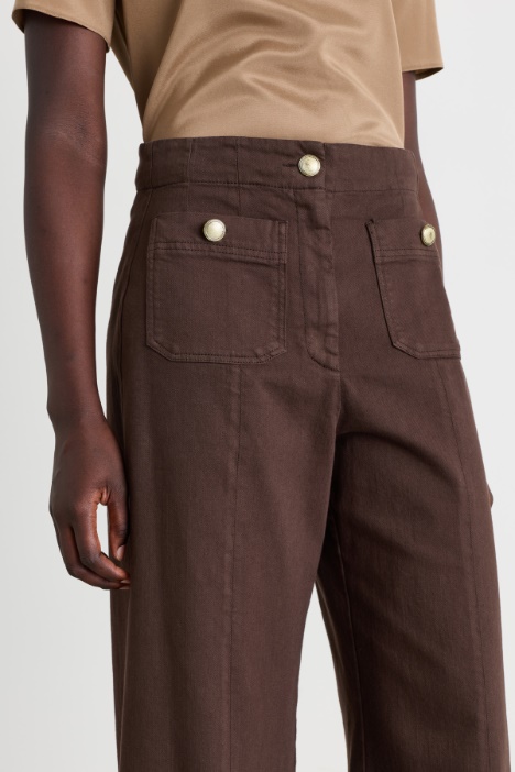 Pantalone a vita alta in bull di cotone