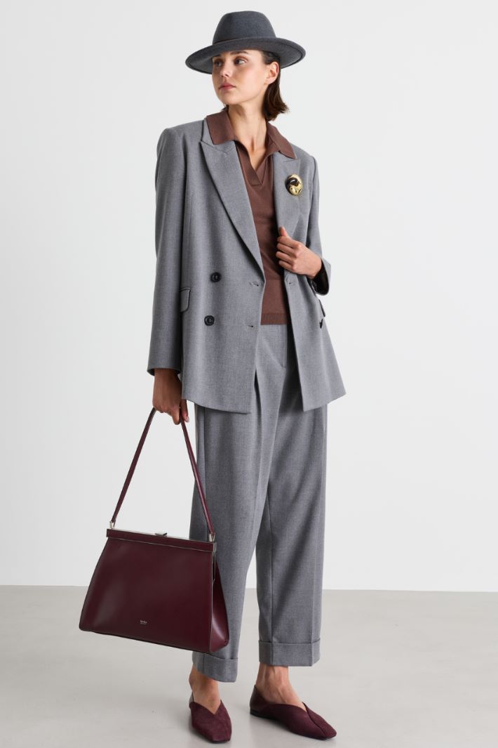 Carrot-fit trousers with turn-ups - GREY - Intrend