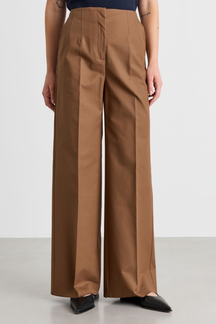 Wide-leg double-cloth trousers - CAMEL - Intrend - 2