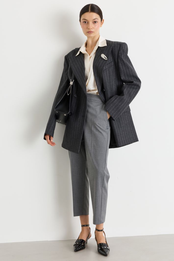 Pantalone a sigaretta in twill - GRIGIO - Intrend