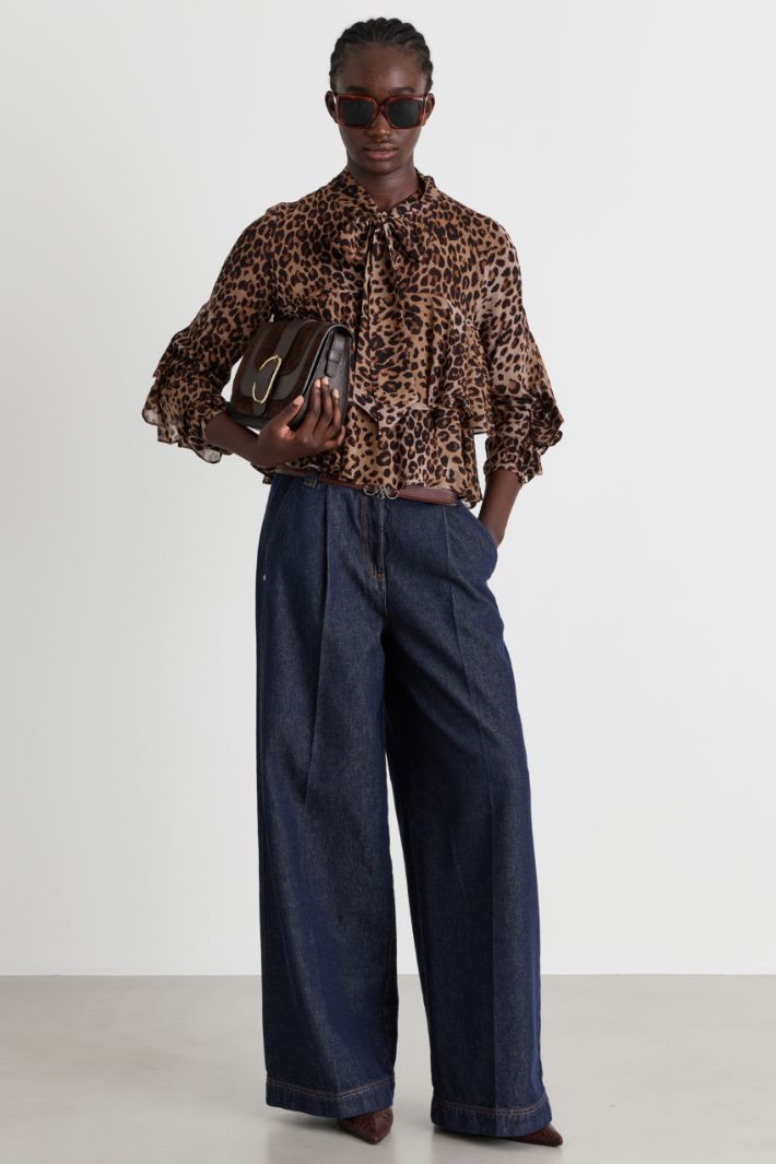 Pantalone ampio con pinces - BLU - Intrend
