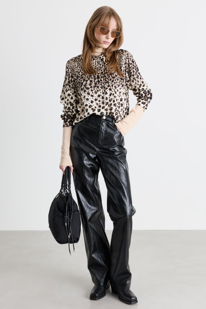 Coated Trousers - BLACK - Intrend