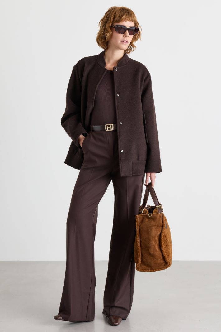 Pantalone ampio in twill stretch - MARRONE - Intrend