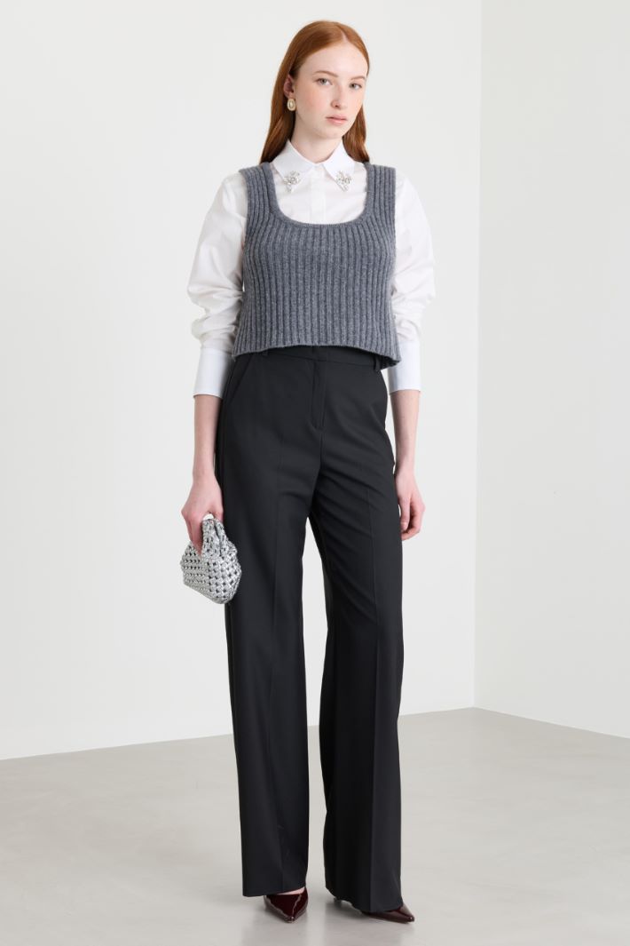Pantalone ampio in twill stretch - NERO - Intrend