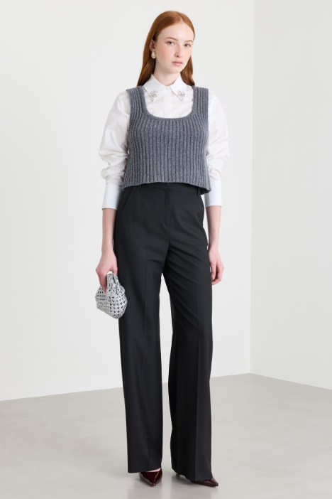 Wide-leg stretch twill trousers - Intrend