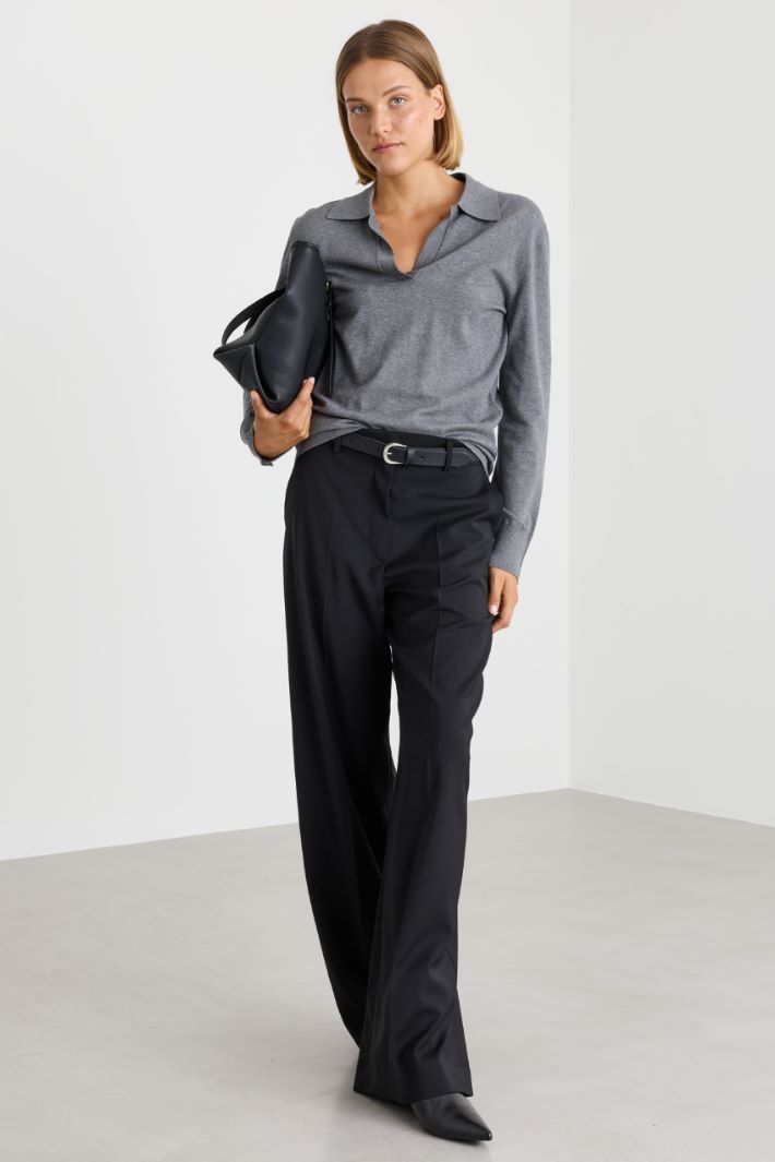 Straight-fit wool canvas trousers - BLACK - Intrend