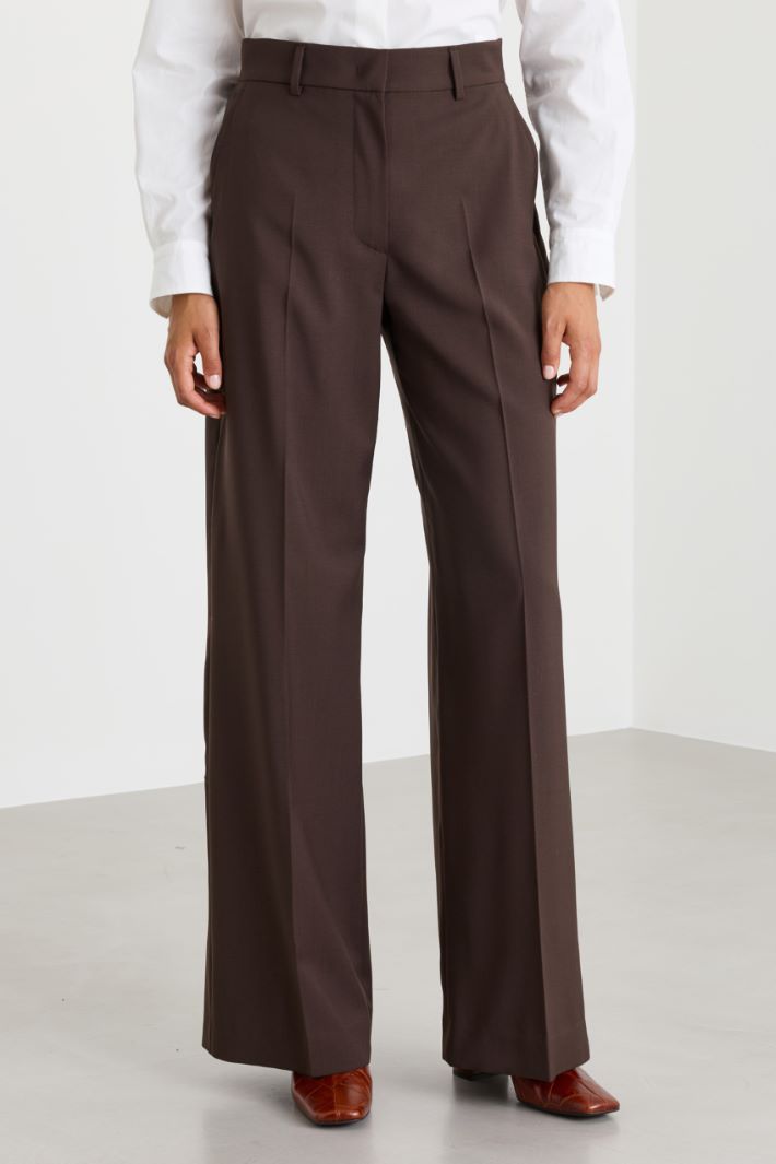 Straight-fit wool canvas trousers - BROWN - Intrend - 2
