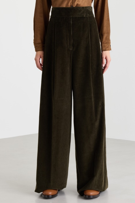 Pantalone a vita alta in velluto di puro cotone