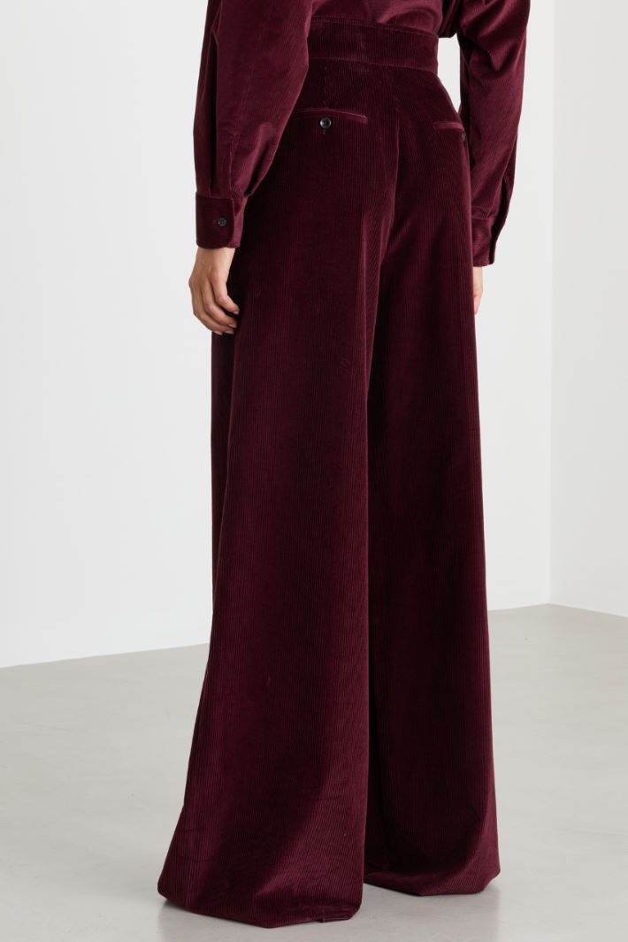 Pantalone a vita alta in velluto - BORDEAUX - Intrend - 4