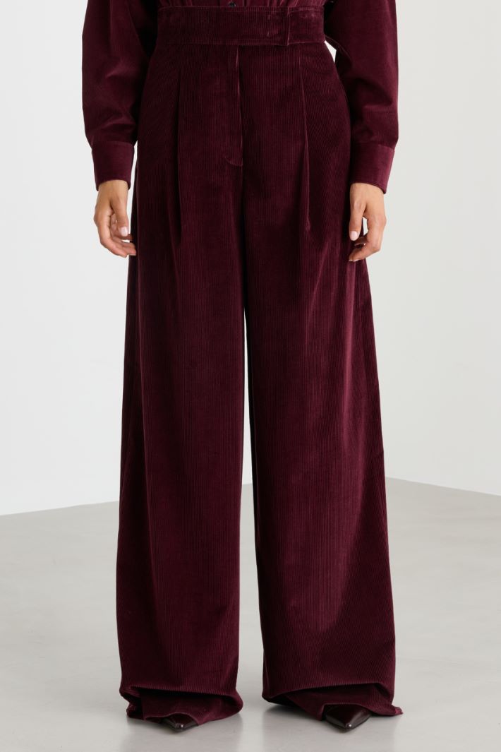 Pantalone a vita alta in velluto - BORDEAUX - Intrend - 2