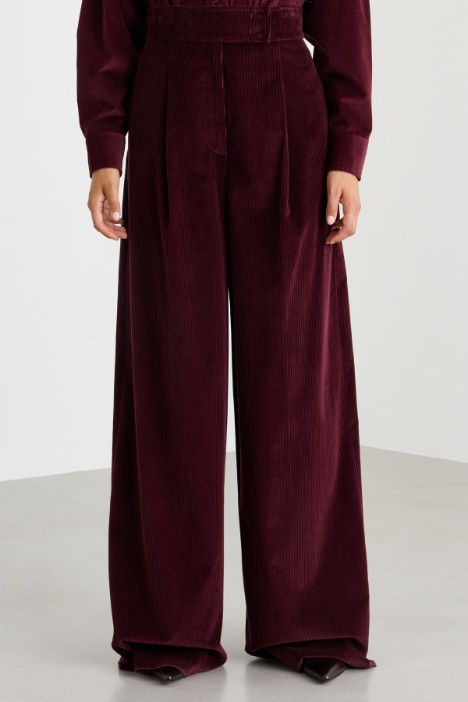 Pantalone a vita alta in velluto di puro cotone