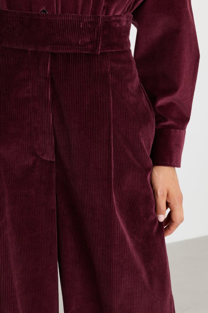 Pantalone a vita alta in velluto - BORDEAUX - Intrend - 3