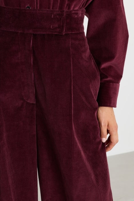 Pantalone a vita alta in velluto di puro cotone