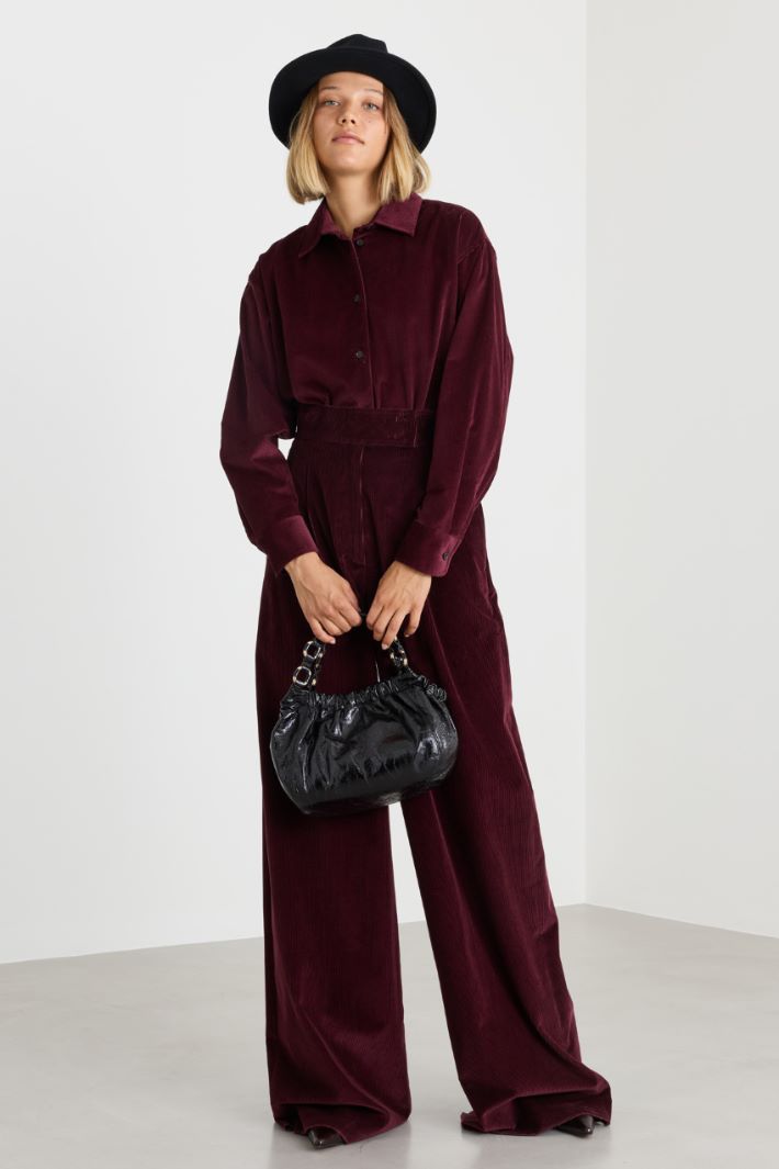 Pantalone a vita alta in velluto - BORDEAUX - Intrend