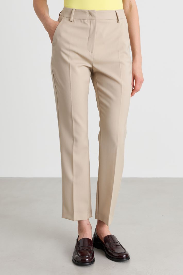 Wool canvas cigarette trousers - BEIGE - Intrend - 2