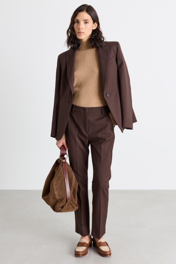 Pantaloni a sigaretta in tela - MARRONE - Intrend