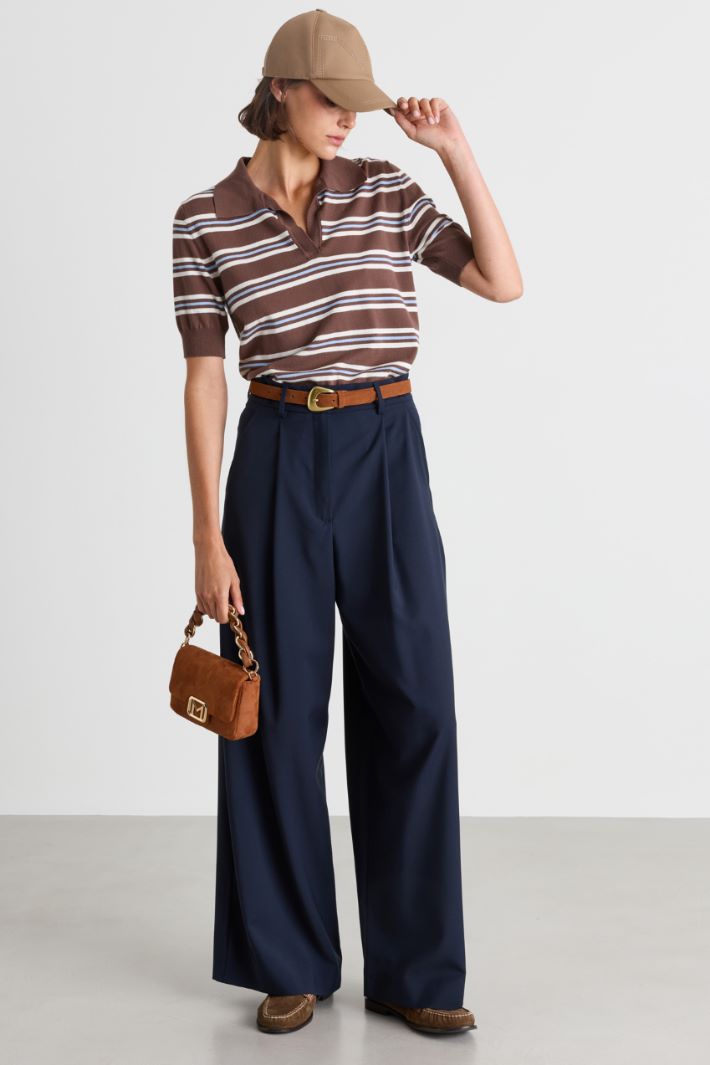 Pantalone ampio in tela - BLU - Intrend