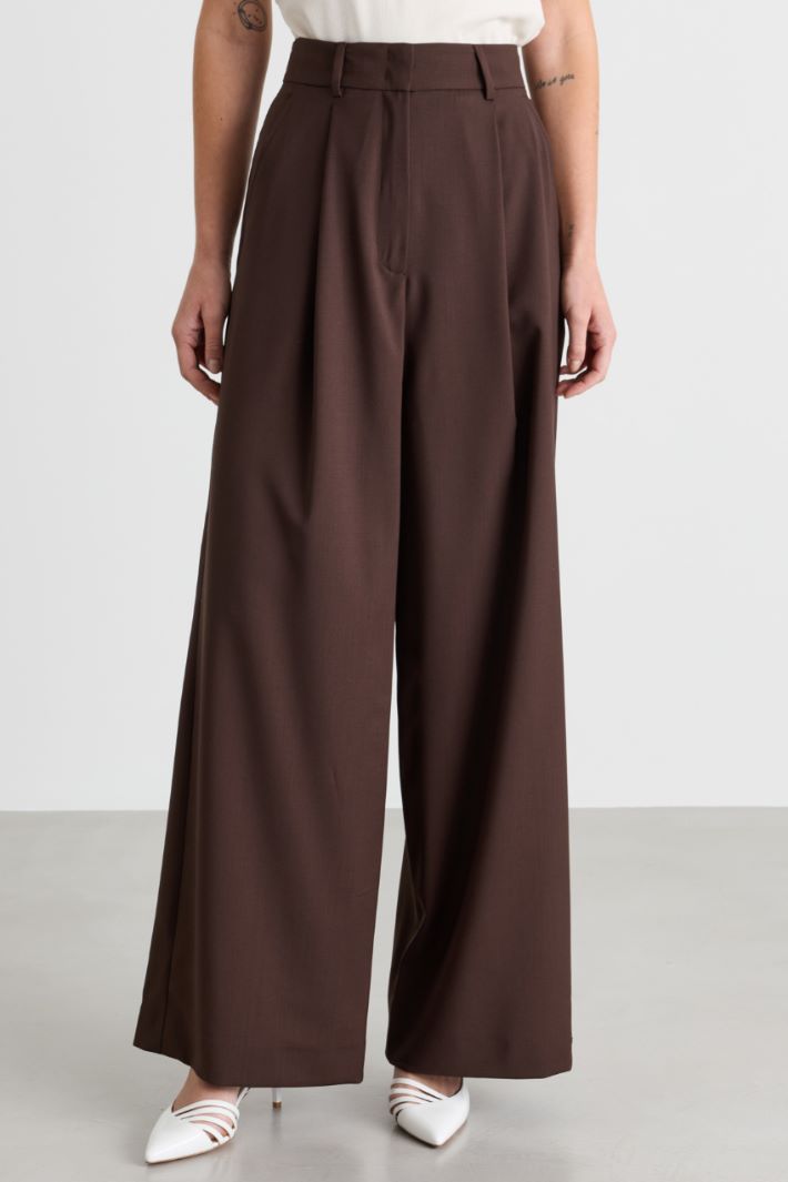 Pantalone ampio in tela - MARRONE - Intrend - 2