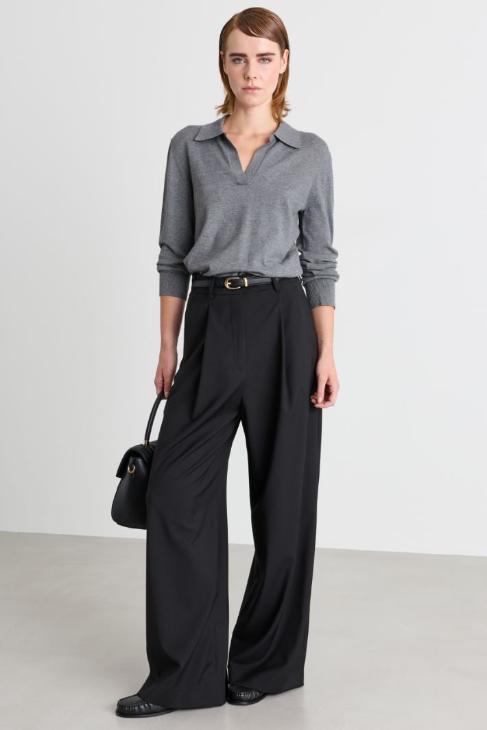 Pantalone ampio in tela - NERO - Intrend