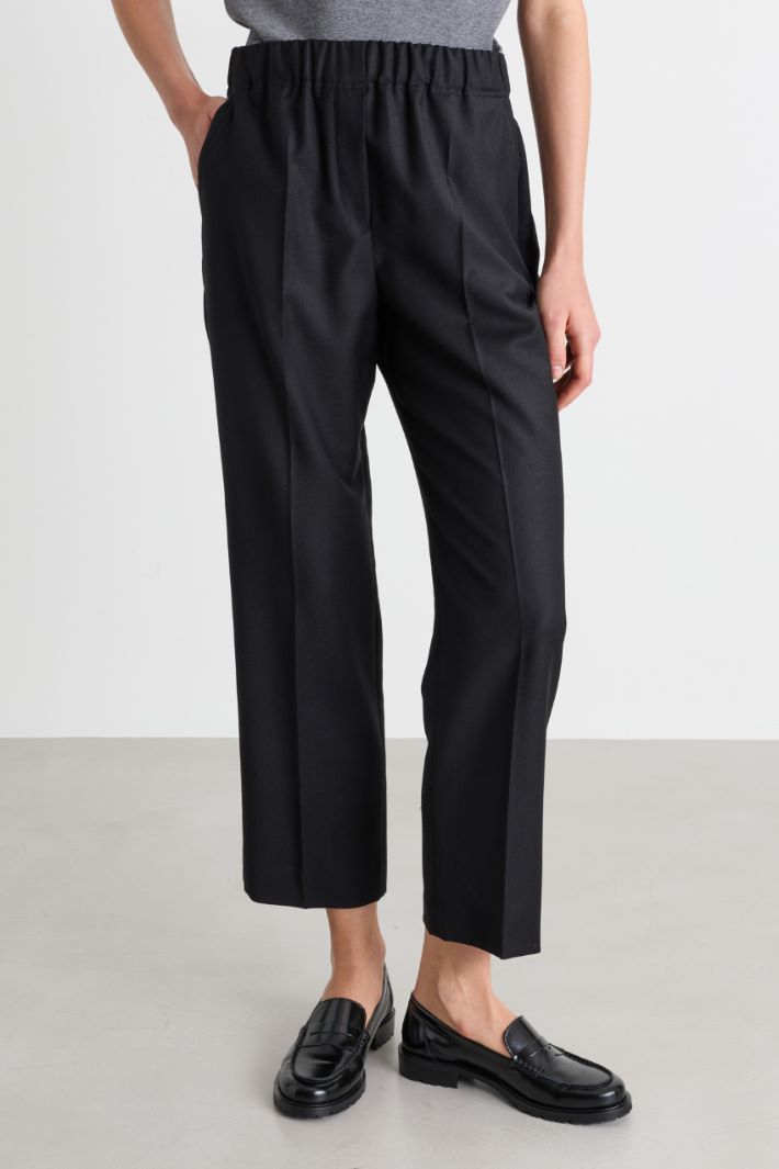 Wollflanell-Hose mit elastischem Einsatz - SCHWARZ - Intrend - 2