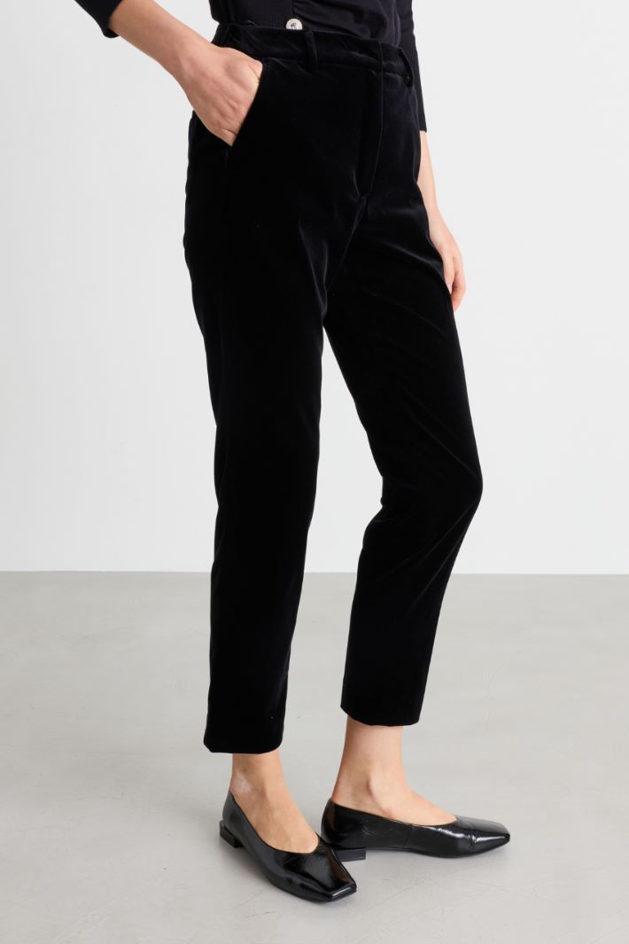 Cotton velvet cigarette trousers - BLACK - Intrend - 2
